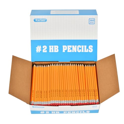 Rarlan Wood-Cased #2 HB Pencils, Pre-sharpened, 360 Count Bulk Pack | Classroom Pencils with Erasers for School and Teacher Supplies, Writing, Drawing and Sketching, Back to School