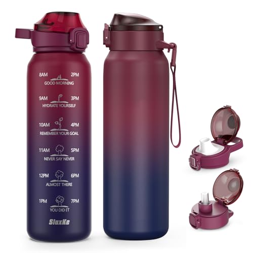 SLUXKE Insulated Water Bottle 24oz, Double Wall Vacuum 18/10 Stainless Steel Bottle with 2Lids, Leak Proof & BPA-Free, 700ml Hydro Water Flask with Handle & Straw Spout Lids RED BLACK - color: RED BLACK, size: 24 Ounces