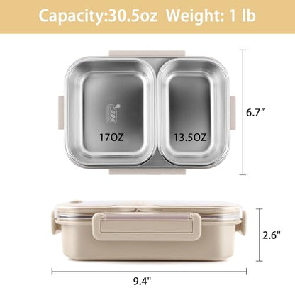 Stainless Steel Lunch Box with 2 Compartments, Leakproof, 30.5 oz Food Storage Containers, Bento Box for Adults,Men,Women(Beige) - color: Beige