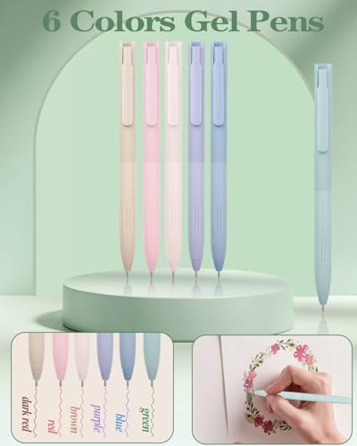 JIZHIYUAN 54PCS Aesthetic Office Supplies with Large Pencil Case,12 Pastel Highlighters,5 Black & 6 Color Ink Gel Pens, 6-in-1 Ballpoint Pen,5 Mechanical Pencils 0.5-2.0mm Stationary Set(Green) - color: Green