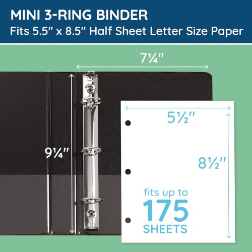 Blue Summit Supplies Small 3-Ring Binder, Junior 1 Inch, Mini 3-Ring Binder, Small Size Fits 5 1/2 x 8 1/2 Paper, Set of Mini Binders Ideal for Playbills or Planner, Black, 6 Pack