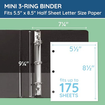 Blue Summit Supplies Small 3-Ring Binder, Junior 1 Inch, Mini 3-Ring Binder, Small Size Fits 5 1/2 x 8 1/2 Paper, Set of Mini Binders Ideal for Playbills or Planner, Black, 6 Pack