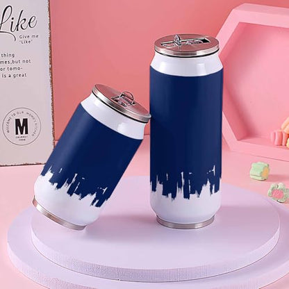 Abstract Graffiti Art 10oz Stainless Steel Tumbler with Lid & Straw-Double Wall Vacuum Insulated Travel Mug Modern Navy Blue White Painting Water Bottle Coffee Beverage Drinks Cup - size: 10 Ounces