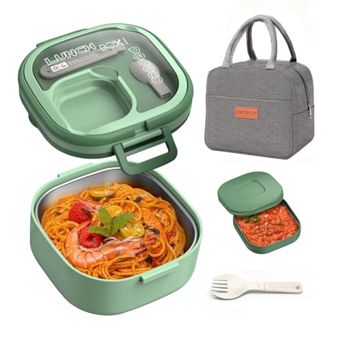 PEDECO Luch Box Set Stackable Stainless Steel Bento Box with Insulated bag,Leak-Proof,1-Tier Bento box,Lunch Box With Portabl Sauce Pod and Cutlery-for Kids/Toddler,Dishwasher Safe,Green - color: Green, size: Stainless Steel Single Layer with Lunch Bag