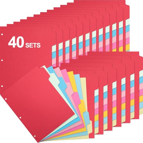 Fulmoon 320 Pieces 3 Ring Binder Dividers with Tabs 40 Sets 8 Tab Dividers for 3 Ring Binders Letter Size 3 Hole(Stylish Color) - color: Stylish Color
