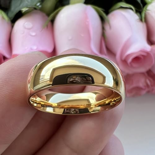 TUTISS 3mm 4mm 5mm 6mm 7mm 8mm 10mm Silver/Gold Tungsten Rings for Men Women Couple Fashion Jewelry Engagement Wedding Bands Domed Polished Comfort Fit - color: 7mm Gold Tungsten