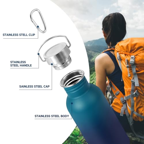 Volhoply 20oz Uninsulated Single Walled Water Bottle, Stainless Steel Reusable Water Bottles with Handle & Carabiner, BPA Free 18/8 304 Sports Water Bottles for Camping Hiking（Dark Night,1） - color: Dark Night