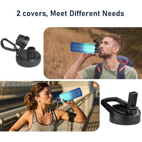 MEZMUT 18oz Insulated Water Bottle with Straw&2 Lids Stainless Steel Water Bottles Kids Metal Thermos Water Bottle Cup for School Vacuum Insulated Bottles Leak-Proof Travel Cup (Gradient Blue) - color: Gradient Blue, size: 18 Ounces