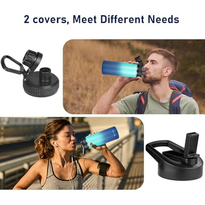 MEZMUT 18oz Insulated Water Bottle with Straw&2 Lids Stainless Steel Water Bottles Kids Metal Thermos Water Bottle Cup for School Vacuum Insulated Bottles Leak-Proof Travel Cup (Gradient Blue) - color: Gradient Blue, size: 18 Ounces
