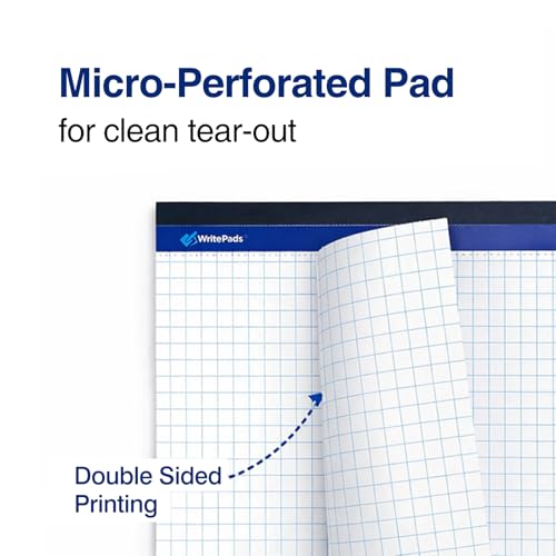 Graph Paper Pads 8.5 x 11, 4x4 Quad Ruled Graph Paper, 2 Pack, 50 Sheets Per Pad, White Graphing Paper Notebook with Sturdy Back & Micro-Perforated Pages, Made in USA, for School, Math, Drafting & Office - color: White