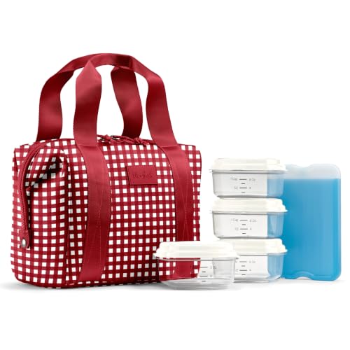 Fit & Fresh Remi Lunch Bag for Women Work – Neoprene Lunch Tote with Containers & Ice Pack, Reusable Meal Prep Lunch Box, Large Capacity, Machine Washable - color: Red Gingham
