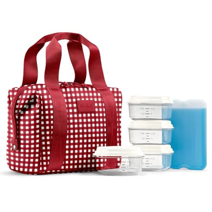 Fit & Fresh Remi Lunch Bag for Women Work – Neoprene Lunch Tote with Containers & Ice Pack, Reusable Meal Prep Lunch Box, Large Capacity, Machine Washable - color: Red Gingham