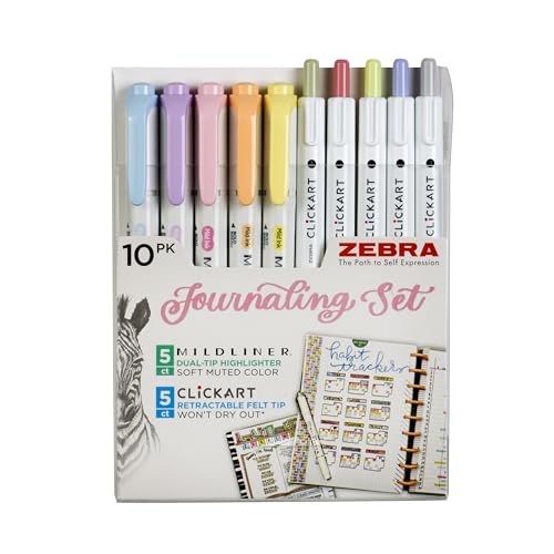 10-Pack Journaling Set - Zebra Pen Mildliner HL (5) & Clickart (5) - style: Premium Journaling Set 12 Pack
