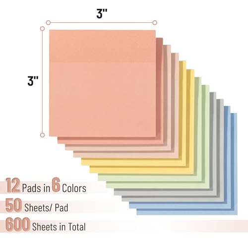 Mr. Pen- Sticky Notes, 3"x3", 12 Pads, 600 Sheets, Colorful | Sticky Notes Bulk, Self-Stick Note Pads, Perfect for Office, School, Home, Study & Organization - color: Autumn