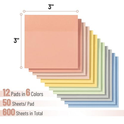 Mr. Pen- Sticky Notes, 3"x3", 12 Pads, 600 Sheets, Colorful | Sticky Notes Bulk, Self-Stick Note Pads, Perfect for Office, School, Home, Study & Organization - color: Autumn