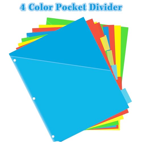 INFUN Plastic 8-Tab Dividers with Two Pockets - 3 Sets, 24 PCS Multicolor Binder Dividers with Pockets,8 -Tab Dividers for 3 Ring Binder
