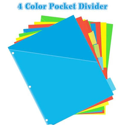 INFUN Plastic 8-Tab Dividers with Two Pockets - 3 Sets, 24 PCS Multicolor Binder Dividers with Pockets,8 -Tab Dividers for 3 Ring Binder