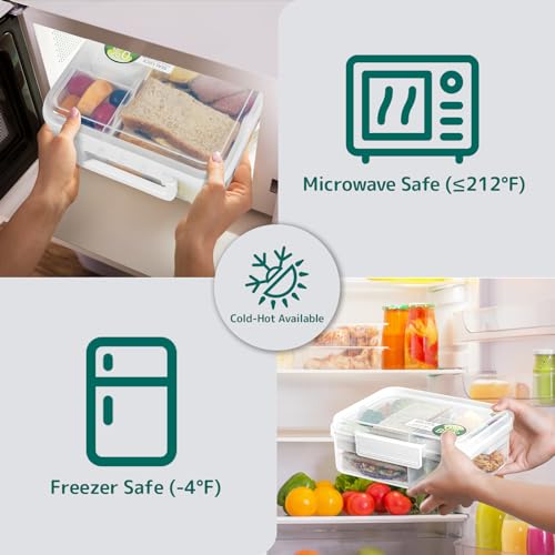 Meal Prep Containers Reusable, Snackle Box Container Bento Box Adult, Bento Lunch Box with 2 Removable Trays, and Salad Dressing Container, 55.75 oz/1.65L Size (white/55.75 oz) - color: white/55.75 oz