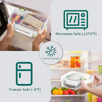 Meal Prep Containers Reusable, Snackle Box Container Bento Box Adult, Bento Lunch Box with 2 Removable Trays, and Salad Dressing Container, 55.75 oz/1.65L Size (white/55.75 oz) - color: white/55.75 oz
