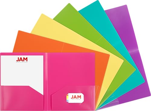 JAM PAPER Heavy Duty Plastic 2 Pocket Extra Tough School Folders - Assorted Fashion Colors - 6/Pack - color: Assorted Fashion, size: 6 Per Pack