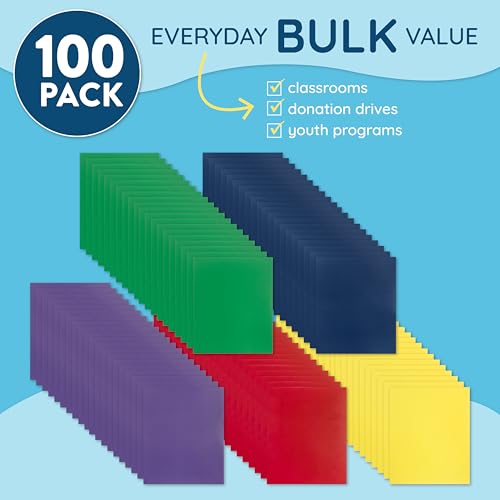 Blue Summit Supplies 100 Paper 2 Pocket Folders, Letter Size, Assorted | Durable paper, 2 pockets, letter size, for school, office, and presentation use