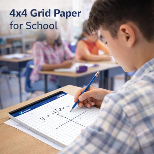 Graph Paper Pads 8.5 x 11, 4x4 Quad Ruled Graph Paper, 2 Pack, 50 Sheets Per Pad, White Graphing Paper Notebook with Sturdy Back & Micro-Perforated Pages, Made in USA, for School, Math, Drafting & Office - color: White