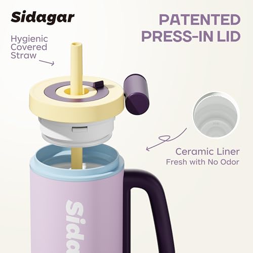36oz Insulated Tumbler with Handle, Stainless Steel Water Bottle, Leak-Resistant Travel Coffee Mug with Push Button Lid, Cup Holder Friendly for Tea & Daily Use, Purple - color: Lavender Mist