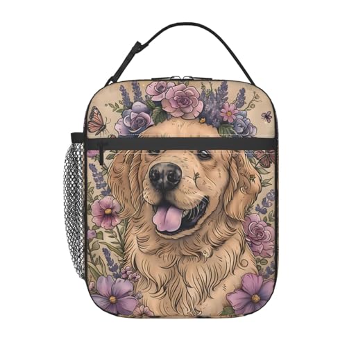 Cute Dog Lunch Box for Kids,Puppy Insulated Bag for Student,Pet Lovers Reusable Thermal Insulation Cooler Tote Bags for School Work Picnic Camping Outdoor Gifts (Golden Retriever) - color: Golden Retriever