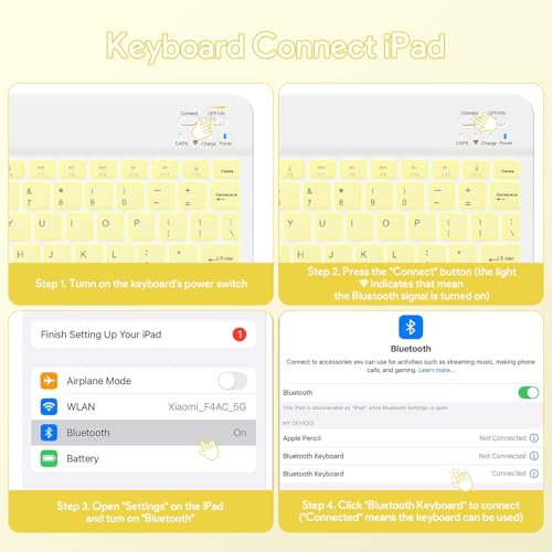 YBING for iPad A16 Case with Keyboard & iPad 10th Generation 10.9" 2022, 360 Rotation Magnetic Cover with 7-Color Backlit Wireless Detachable Keypad with Pencil Holder (Yellow) - color: Yellow