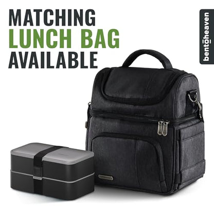 Bentoheaven Bento Box Adult, Stackable Lunch Box, 40 oz, Whispering Gray | BPA-free, leakproof and microwave-safe with 2 compartments, utensils, chopsticks, divider and sauce cup for men and women. - color: Whispering Gray