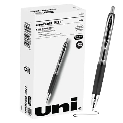 uni-ball Signo 207 Gel Pen, 0.7mm Medium Black, Smooth Writing (Pack of 12, 144 Count Total) - color: All Black, size: 1 Count (Pack of 144)
