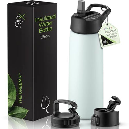 SipX™ 25 oz Insulated Water Bottle with 3 Lids – Leakproof Stainless Steel, Triple Insulated – Cold 24 Hours/Hot 12 Hours – Durable Bottle for School, Gym, Travel – Blue - color: Blue, size: 25 Ounces
