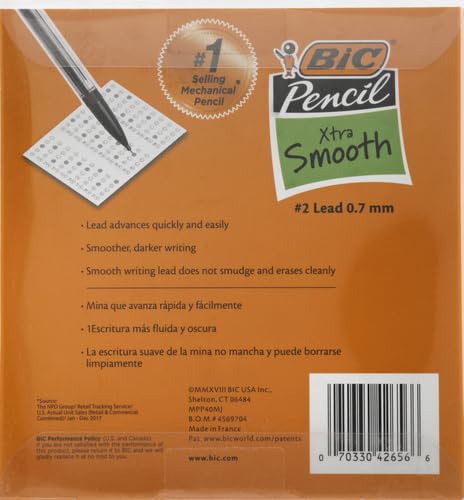 BIC Xtra Smooth Mechanical Pencil with 0.7 mm Medium Point, Refillable and Retractable, 40-Count (Pack of 8) - color: Black, size: 40 Count (Pack of 8)