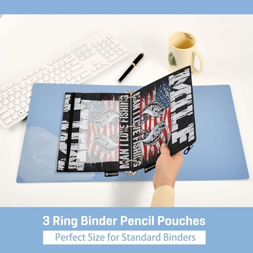 Man I Love Fishing Binder Pouches 3 Ring for Boys Girls School Office College Supplies Fishman USA America Flag Pencil Pouches Case Bag with Clear Window and Zipper 2 Pack - color: Fishing