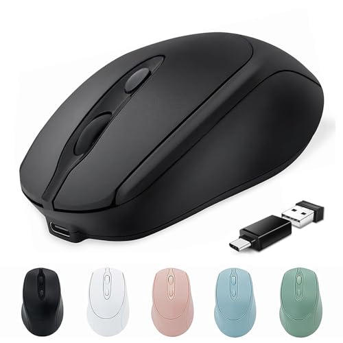 Wireless Bluetooth Mouse USBC for MacBook Air Laptop, USB C Rechargeable Wireless Mouse Compatible with Mac Desktop/Surface Pro Portable Computer Mice (BT5.2/3.0, 2.4G USB A, Type-C) - color: Black