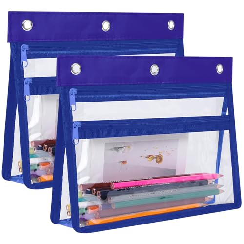 YoeeJob Pencil Pouch for 3 Ring Binder with 1.5 inch Expandable Large Capacity, Double Pockets Zipper Pencil Case, Pencil Binder Pouch for School Office Home,Blue - color: blue