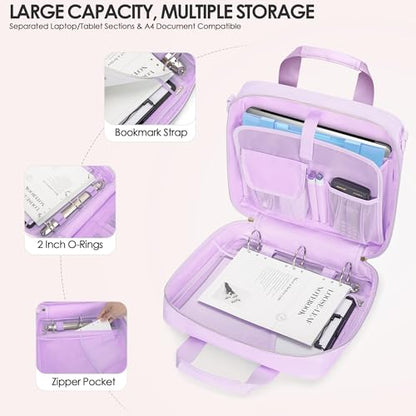 3 Ring Zipper Binder, 2 Inch Ring Binder Organizer Bag with Strap | Binder Bag Fits 13" Laptop & 500 Sheets, Detachable Shoulder Strap, Large Capacity Zip Up Portfolio Folder Bag for Office - color: Purple