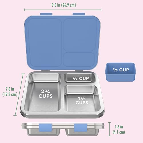 Bentgo Kids Stainless Steel Prints Leak-Resistant Lunch Box - 3-Compartments with Silicone Container, Durable, Eco-Friendly, Dishwasher Safe, BPA-Free, for School, Ages 3+ (Rainbows & Butterflies) - color: Rainbows and Butterflies