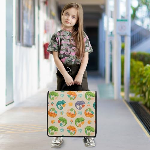 Chameleon Khaki Print Custom Zipper Binder Bag 3 Ring with Shoulder Strap & Handle Personalized Binder Bag Expandable File Folder for School - color: Multi-chameleon Khaki