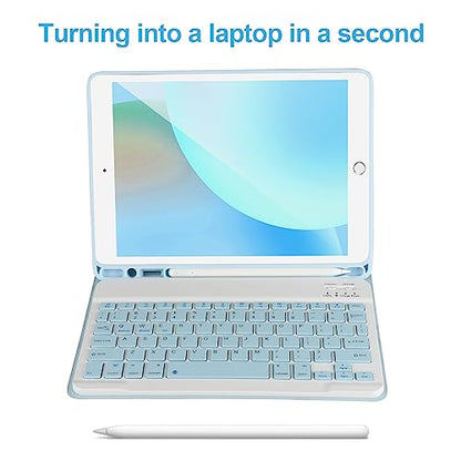 Keyboard Case for iPad 9/8/7th Gen 10.2’’,Case with Keyboard ipad 10.2 inch,Keyboard for iPad 9th Gen,Detachable Bluetooth Keyboard for iPad 10.2,iPad Keyboard Case 9th Gen with Pencil Holder (Blue) - color: Blue