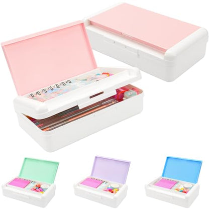 SFLHHDM Pencil Box for Office Supplies, Double Layer Large Capacity Plastic Pencil Case, Crayon Box with Snap-tight Lid,Stackable Storage Boxes for Gel Pen Pencils Case (White Pink-1pcs) - color: White Pink-1pcs
