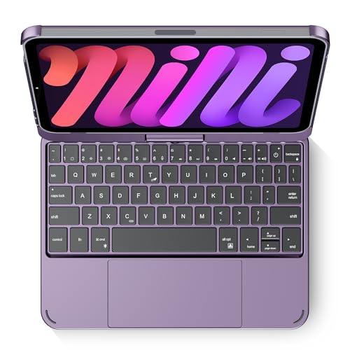 edaiser Swivel Keyboard Case iPad mini 7th A17 Pro & 6th Generation Purple | 360 Degree Rotatable Protective Cover | Compact Bluetooth Keyboard | Trackpad | RGB Backlit | Flexible Use for Kids/Students - color: Metallic Purple, size: iPad Mini (7th-6th)