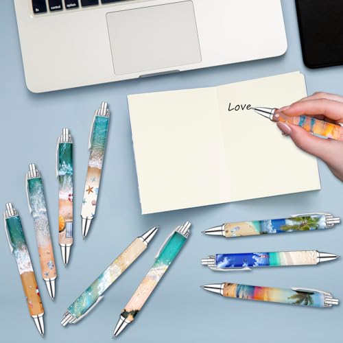 Idealmuzik Employee Appreciation Ballpoint Pens, 10 Pack – Ocean Beach Theme Pens with Wave & Coastal Designs – Smooth Writing Pens for Office, Team Gifts, and Daily Use - style: Beach