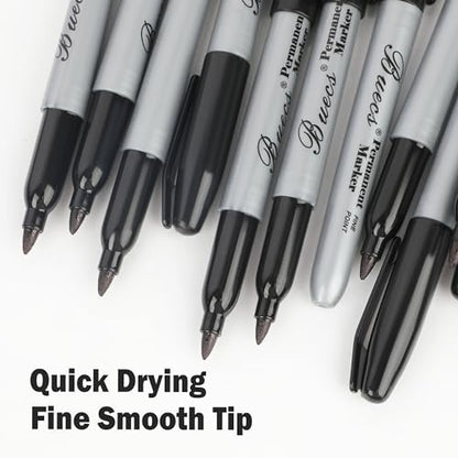 Buecs Permanent Markers, 200 Count Black Permanent Markers, Fine Point, Waterproof & Smear Proof Markers, Quick Drying, Office Supplies for School, Office, Home