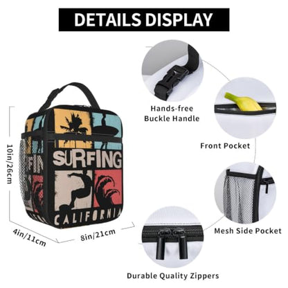 Surfing California Lunch Bag 10In | Insulated Lunch Box Reusable Tote Bag For Picnic Office For Women Men - color: Style 10