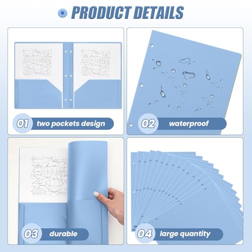 Yeaqee 50 Pcs Plastic Folders with Pockets Bulk 3 Hole Punched 2 Pocket File Folders for 3 Ring Binder Divider Folder for Notebooks, Durable Poly for Office Home (Haze Blue) - color: Haze Blue