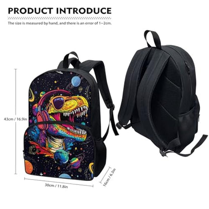 Horeset Dinosaur Galaxy Planet Backpack for Kids Boys 5-6 -6-8 8-10 10-12 Years School Bookbag Set with Water Bottle Cover Picnic Lunch Bag Lightweight Primary Middle School Bags Rucksack - color: Dinosaur Galaxy Planet