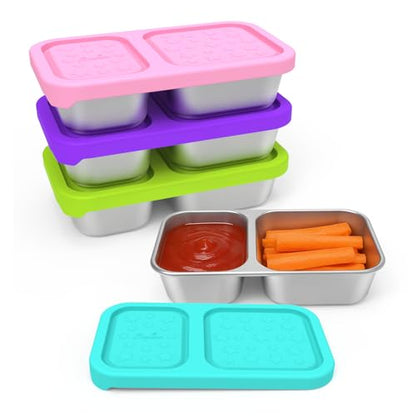 SOPHICO 2 compartment Reusable Kid Lunch Snack Containers with Silicone Lid | On-the-Go Snacking Box,Meal Prep Food Storage,Leak Proof - color: 2 compartments, 4 pack