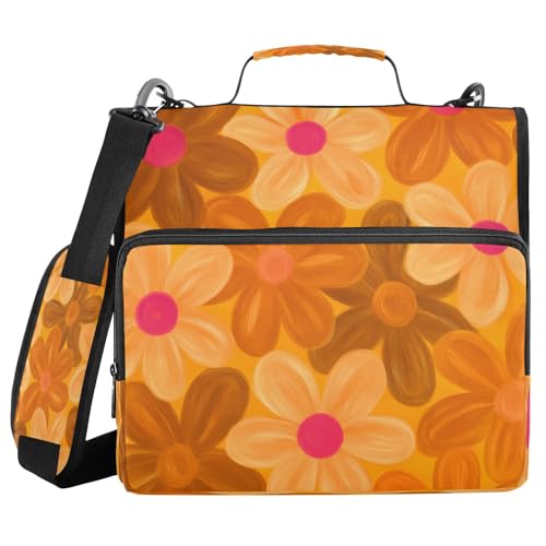 Kawaii Flower Zipper Binder 3 Ring with Shoulder Strap and Handle Multiple Pockets Expanding File Folder Organizer