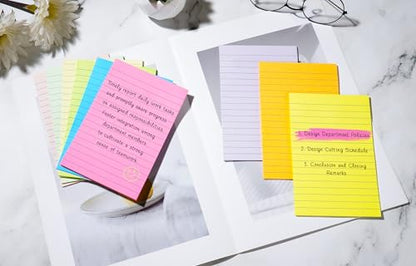 (18 Pack) Lined Sticky Notes 4x6 in Post, Self-Stick Pads Bright Colors Sticky Note, Recyclable, Easy to Post for Home, Office, School